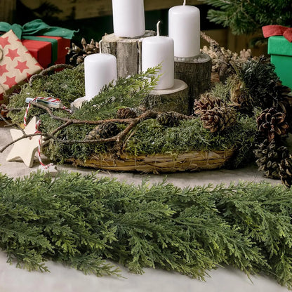🔥 Last Day Deal 50% OFF 🔥 6 FT Artificial Cedar Garlands – Real Touch Winter Greenery